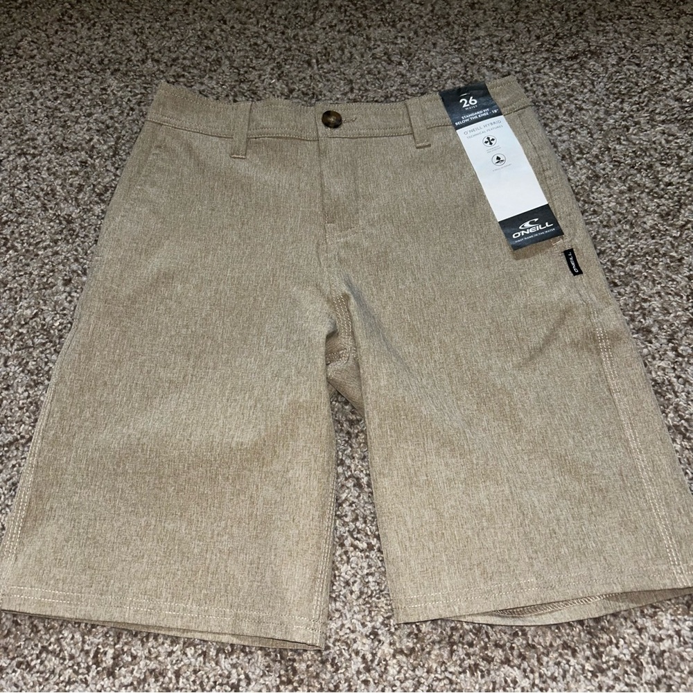 O'Neill Shorts Boys 26 Khaki Chino Hybrid Quick Dry Below The Knee 18” NWT